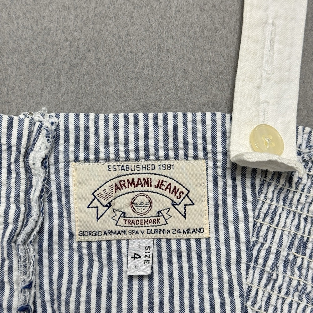 Vintage Armani Jeans Dress Womens 4 Blue Seersucker Striped Sundress Coastal - Picture 4 of 11
